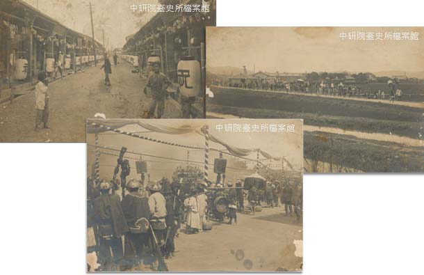 1912年蔡蓮舫之女蔡嬌霞出嫁行列照片。沿途張燈結綵，板橋街民眾熱情歡迎